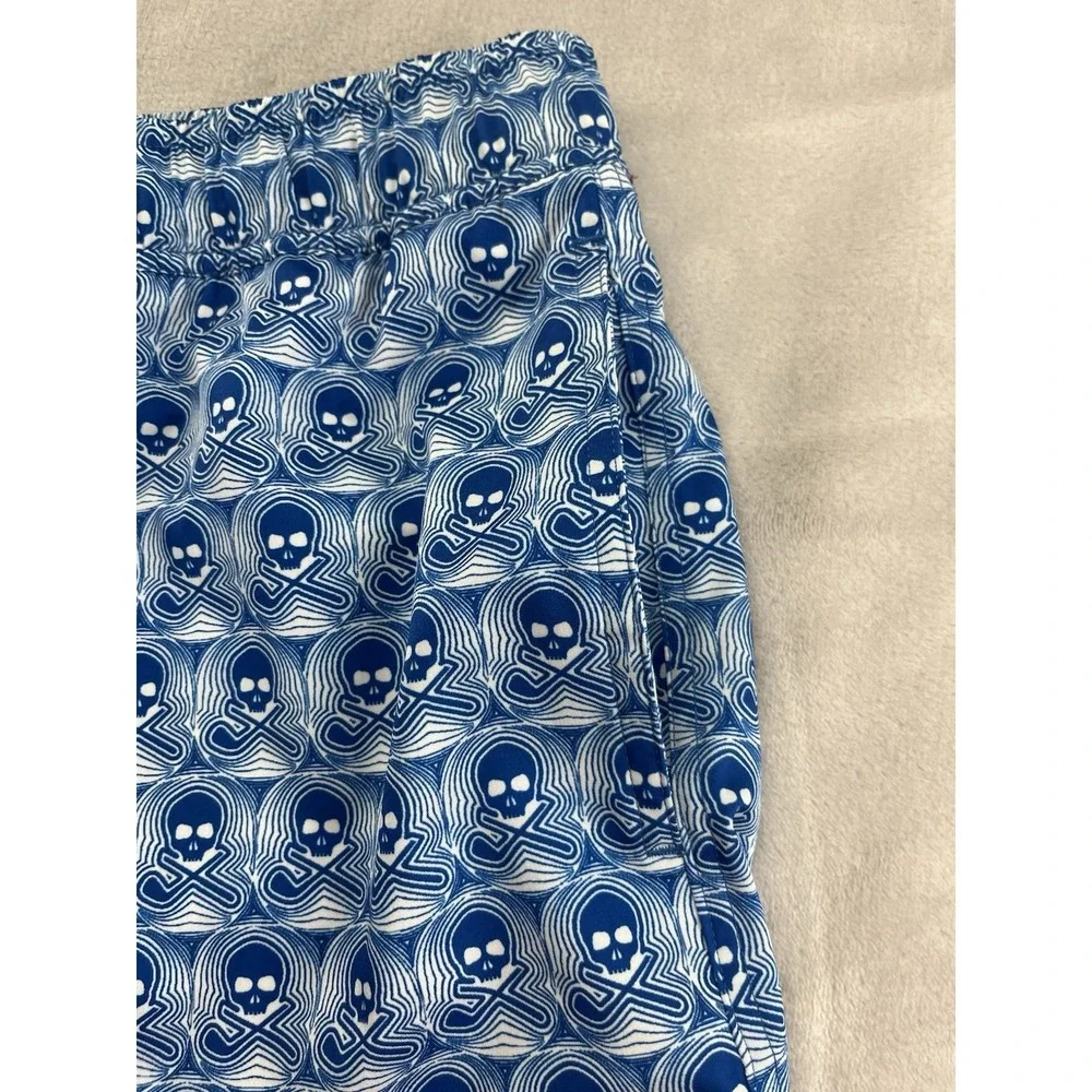 Robert Graham Swim Trunks Shorts Men 2XL Blue Skull Print Compression Lined Surf